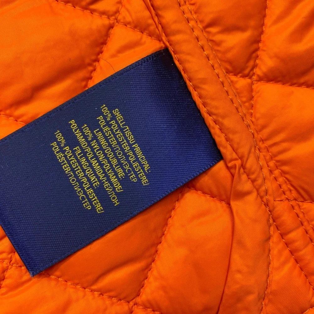 Polo Ralph Lauren Quilted Orange Puffer Vest Kids Sz L 12/14 Snap Button Pockets